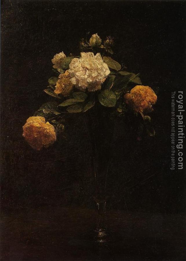 Henri Fantin-Latour : White and Yellow Roses in a Tall Vase